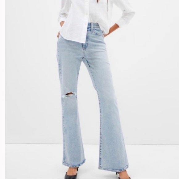 GAP Jeans 70s Flare High-Rise Distressed Blue Size 14 - Picture 1 of 10